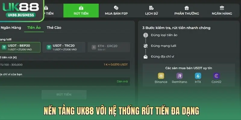 Nền tảng UK88 với hệ thống rút tiền đa dạng