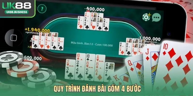 Quy trình đánh bài gồm 4 bước